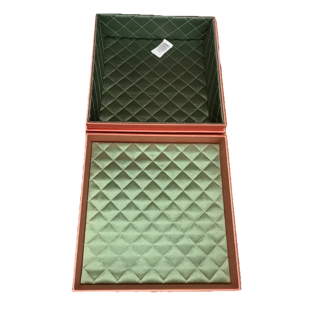 Gucci Gift Box Satin Dusty Rose Green Quilted‎  Lining 10x10x3.5